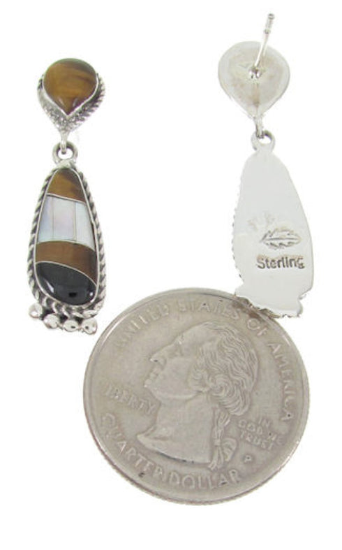 Multicolor Inlay Sterling Silver Southwest Earrings PS63103